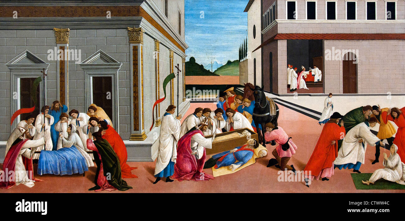 Drei Wunder des Heiligen Zenobius von Botticelli (Alessandro di Mariano Filipepi) 1444-1510 Italien Italienisch Stockfoto