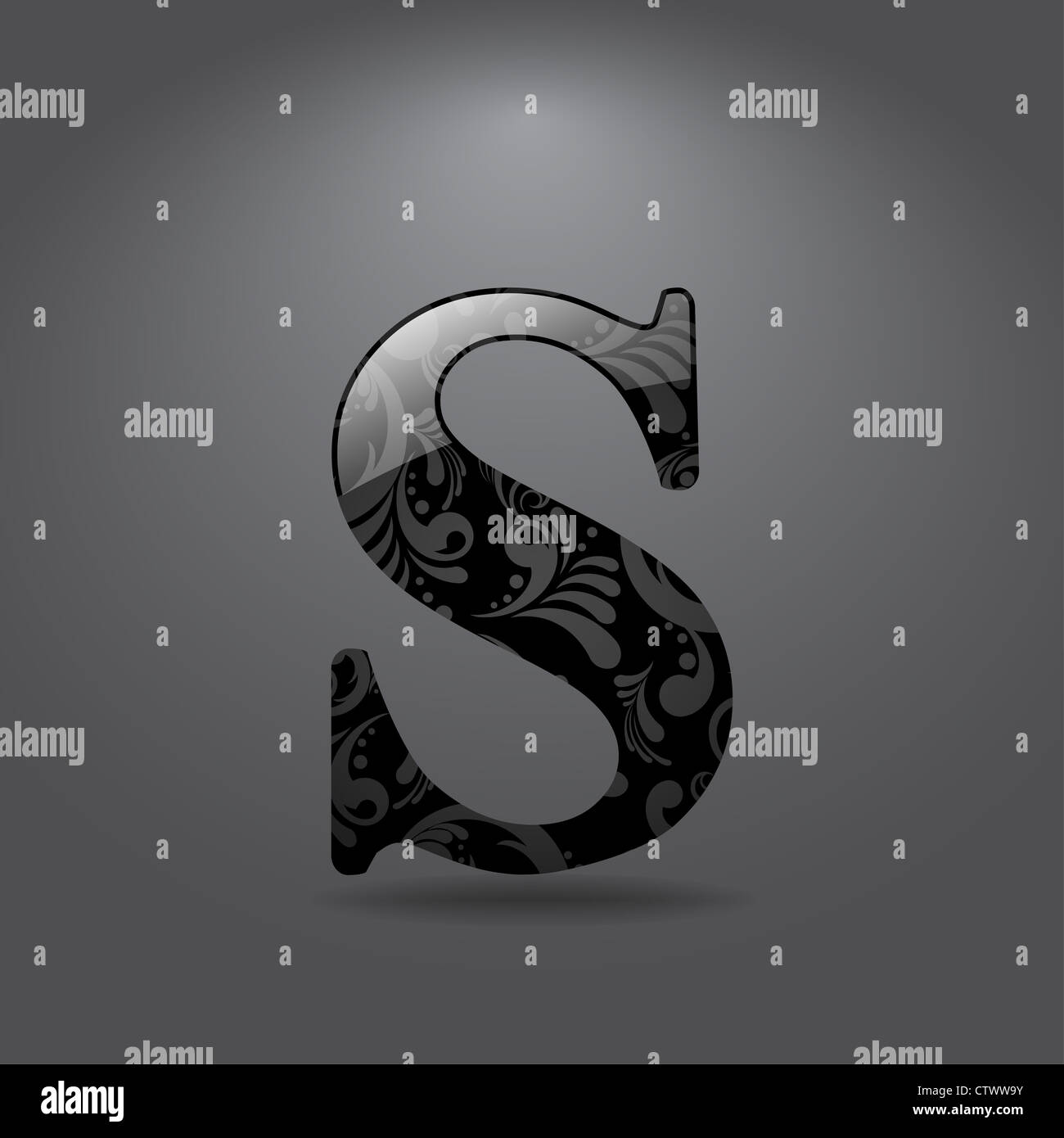 Glänzenden Buchstaben S auf grauem Hintergrund isoliert Stockfoto