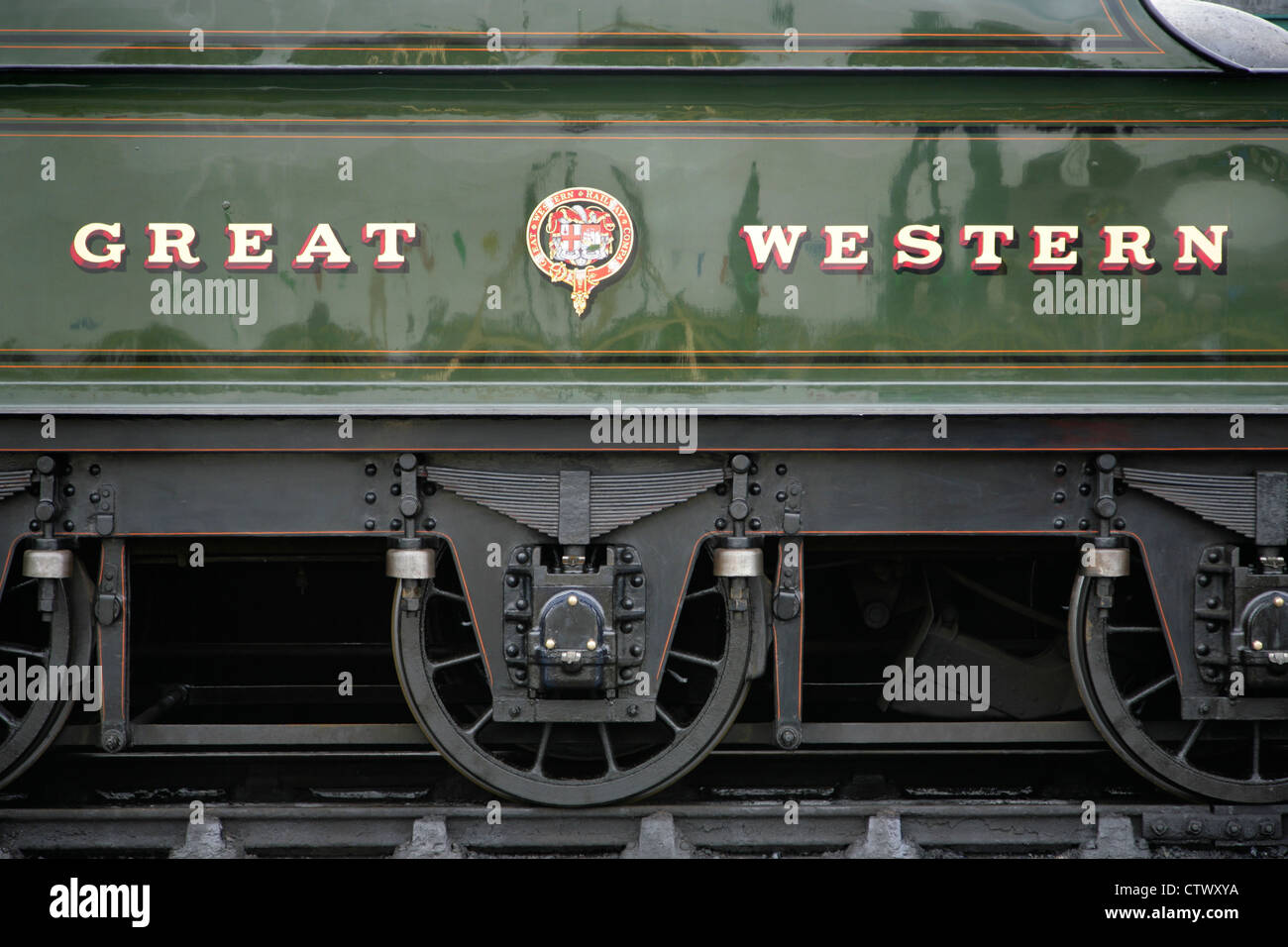 Ausschreibung des erhaltenen GWR Dampf Lok "Stadt Truro". Stockfoto