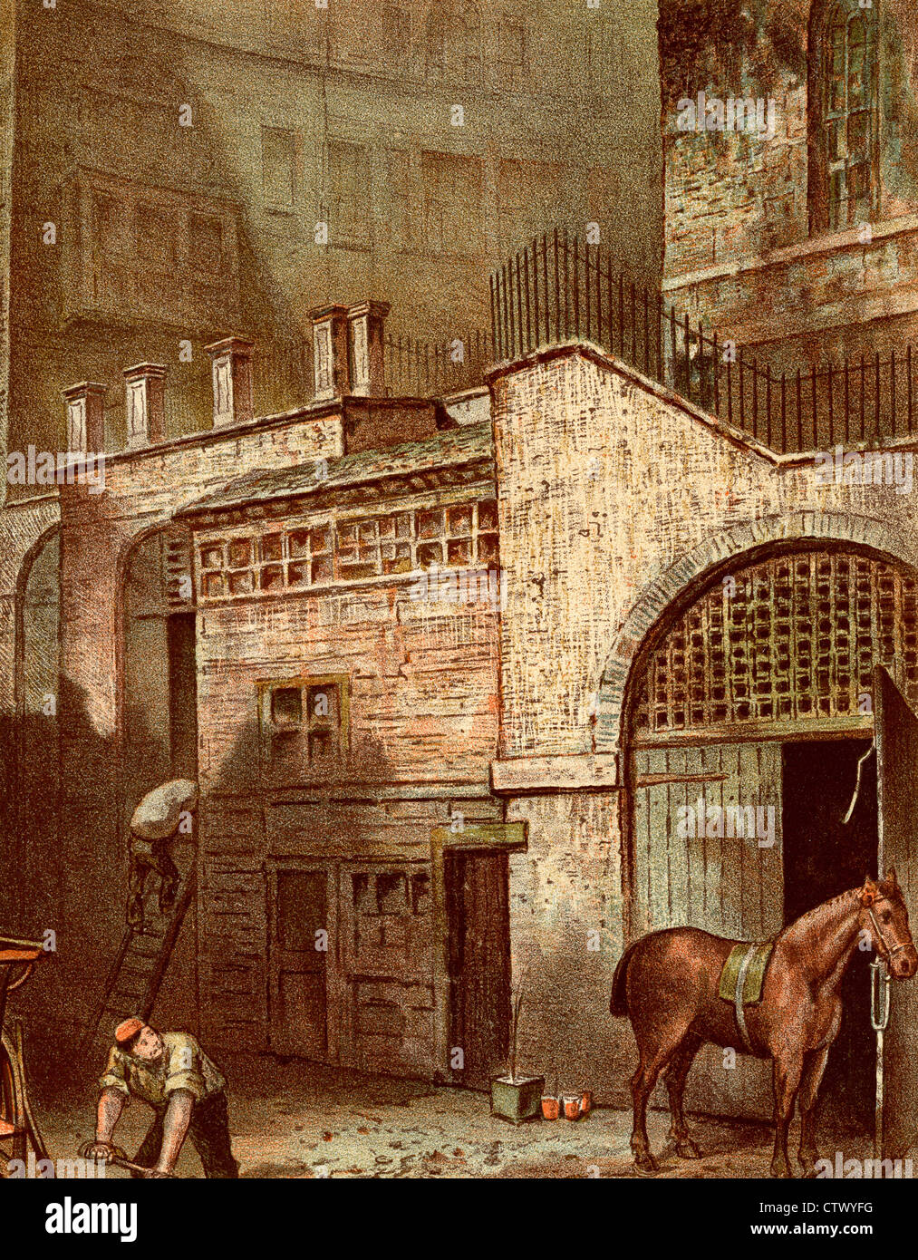 Vintage Bild des alten London. Gebäude und Treppen unten Salisbury Street, Adelphi, Litze. Gebaut von Inigo Jones. Stockfoto