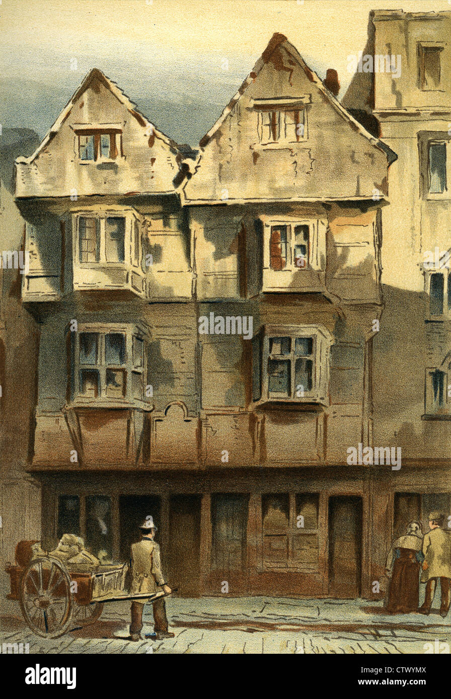 Vintage Bild des alten London. Alte Häuser, Wych Straße, Ende des Theatre Royal Drury Lane. Nach Waldo Sergeant Stockfoto