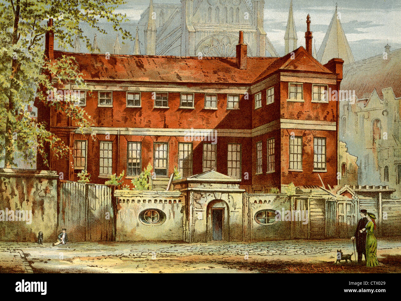 Vintage Bild des alten London. Ashburnham House, Dekanss Yard, Westminster, entworfen von Inigo Jones. Nach Waldo Sergeant Stockfoto