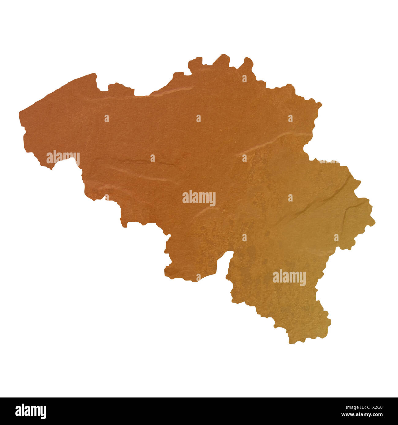 Strukturierte Karte von Belgien Karte mit braunen Felsen oder Stein Textur, isoliert auf weißem Hintergrund mit Beschneidungspfad. Stockfoto