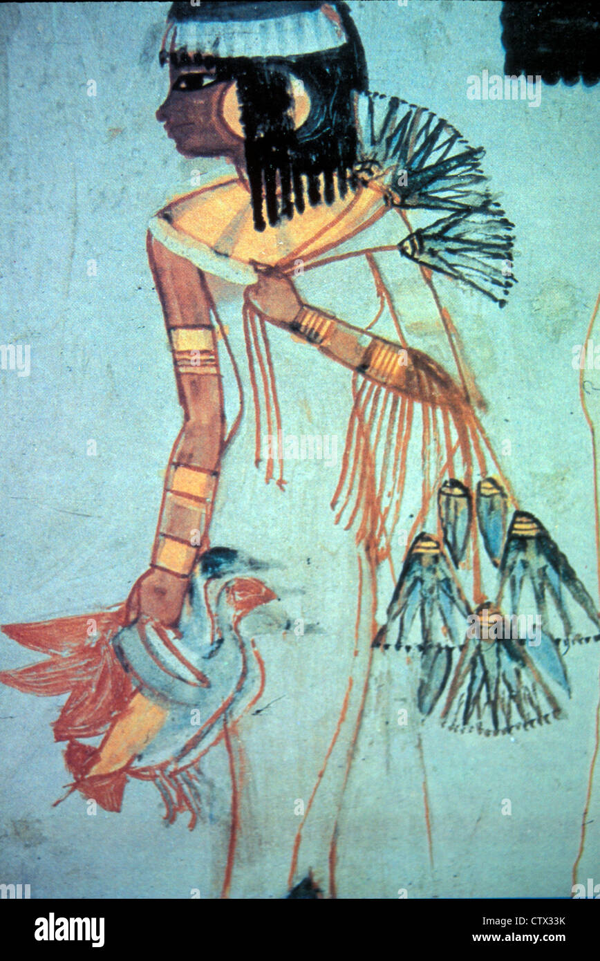 Kunst einer pharaonischen Frau mit Enten, Grab von Menna, Luxor, Ägypten Stockfoto