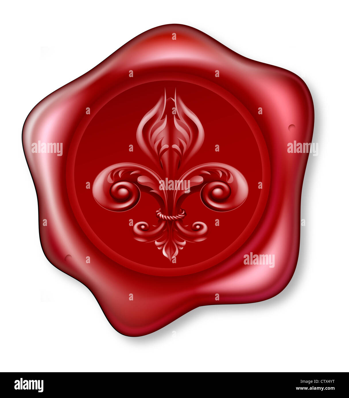 Beispiel für ein rotes Siegelwachs Fleur Wachssiegel Stockfoto