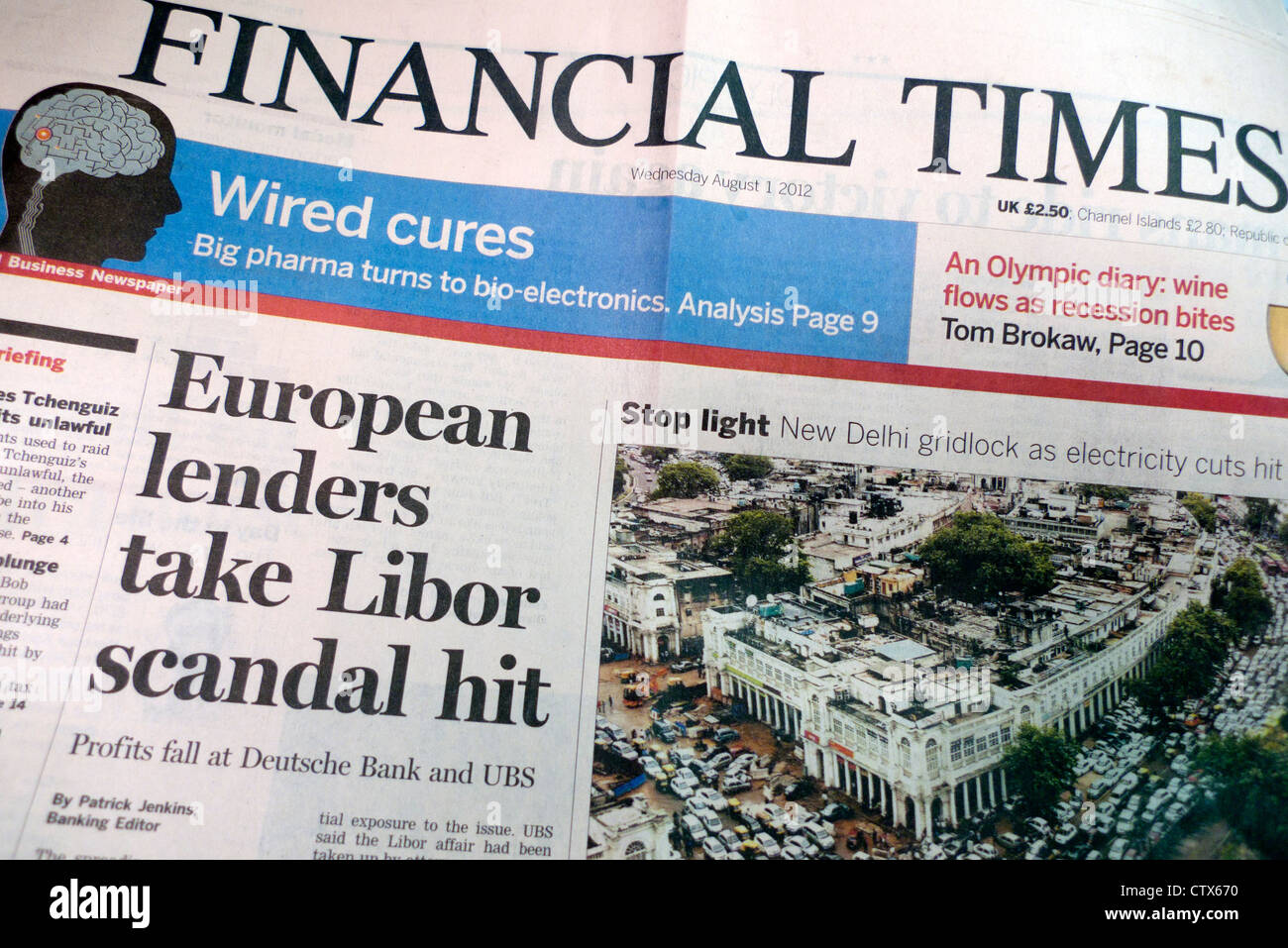 Libor-Skandal, titelt die Financial Times Zeitung London August 2012 Stockfoto
