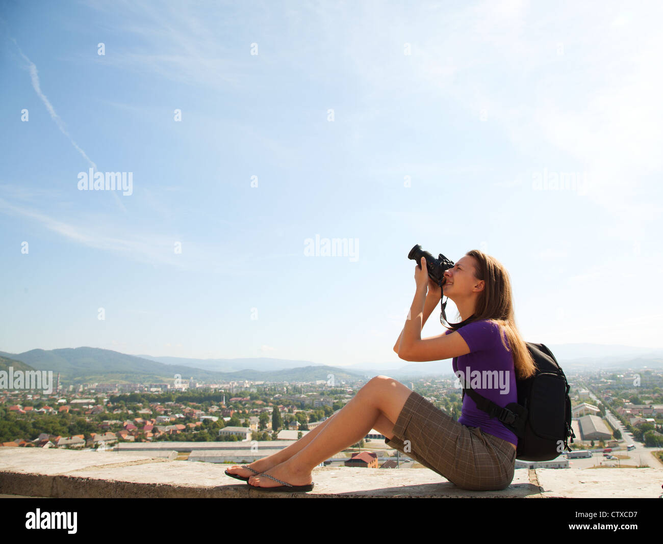 Fräulein Fotograf Außenaufnahmen Stockfoto