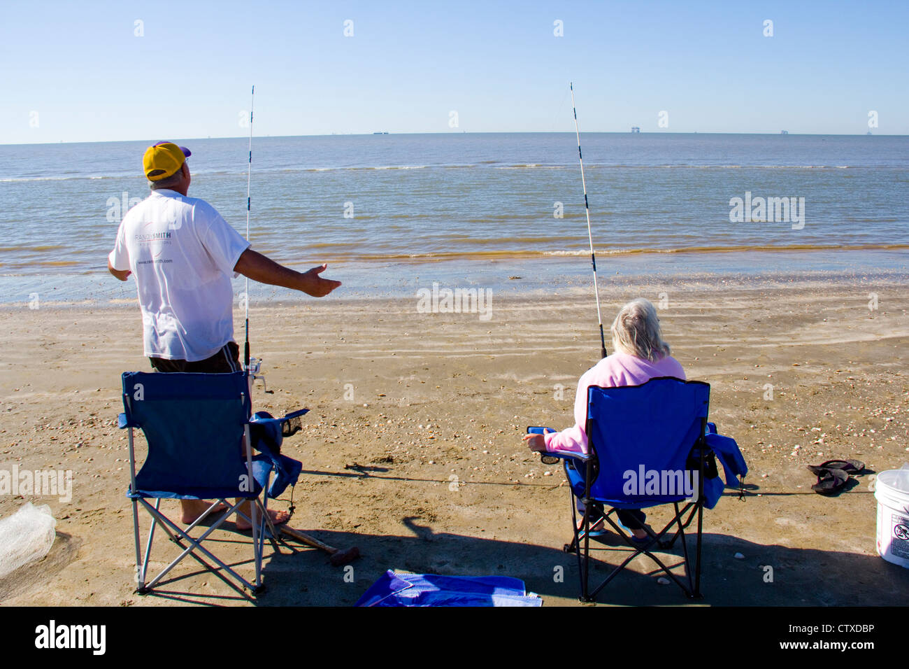 Angeln entlang der Golfküste südlich von Lake Charles, LA, USA. Stockfoto