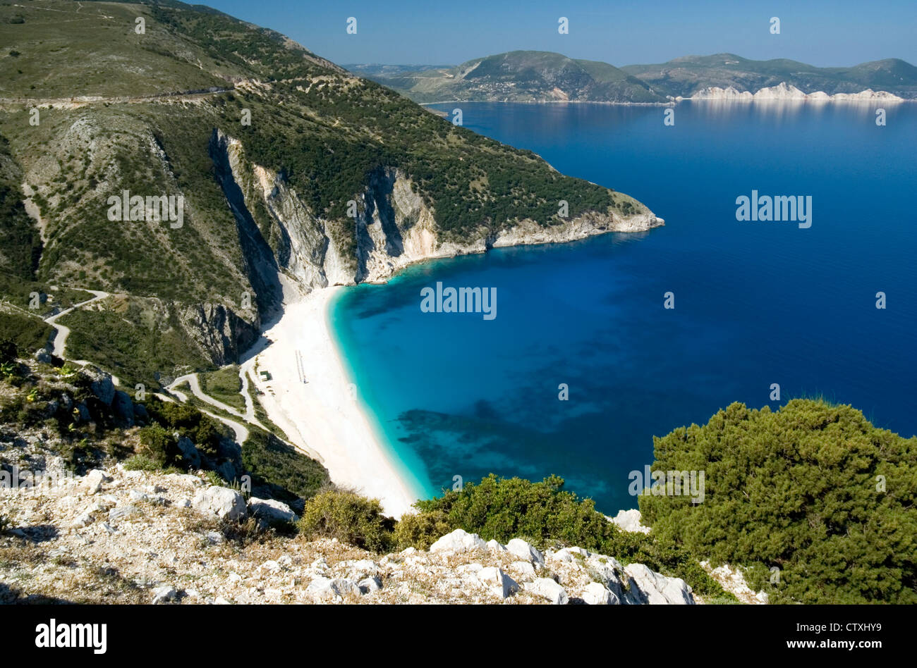 Myrtos Strand, Kefalonia, Ionische Inseln, Griechenland. Stockfoto
