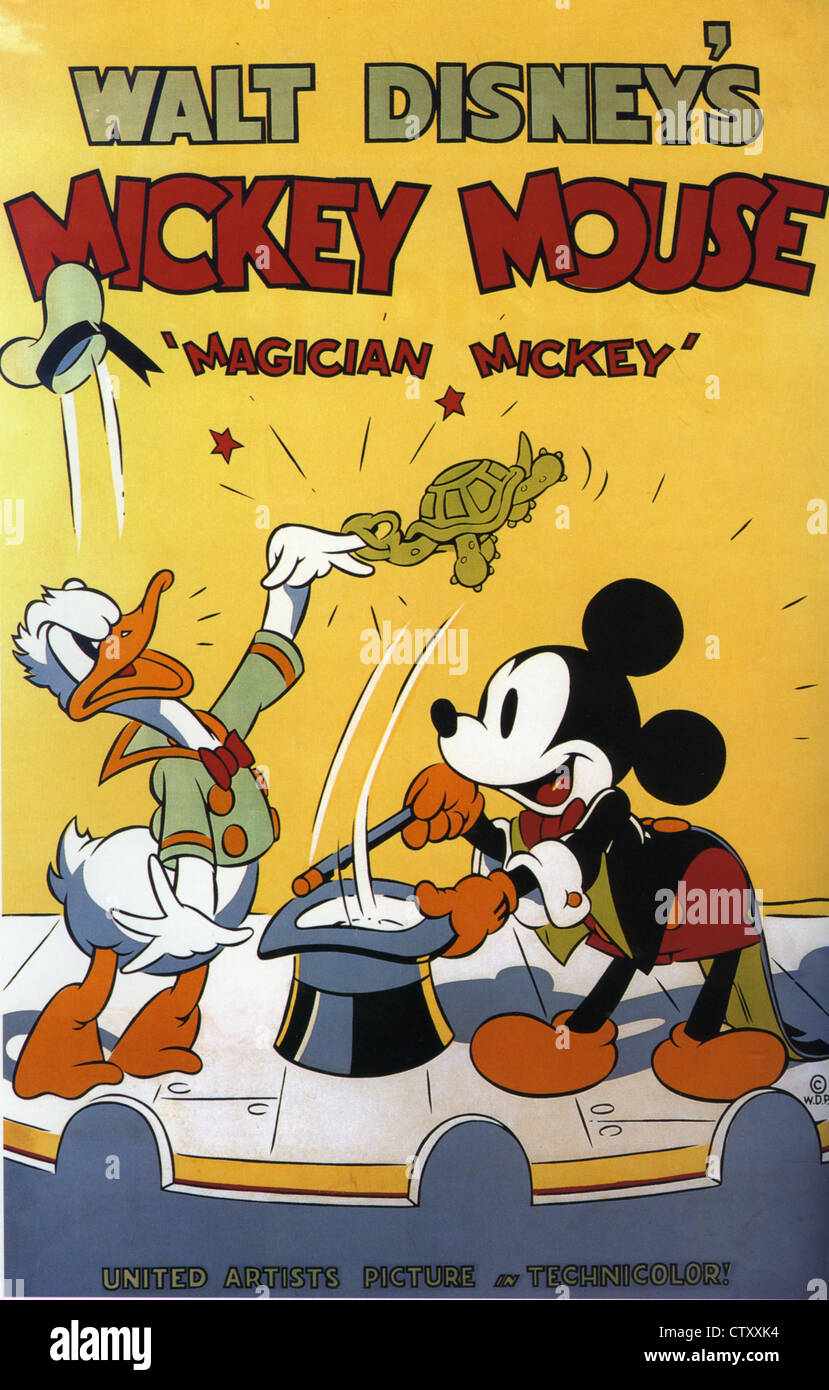 Zauberer MICKEY Plakat für 1937 Walt Disney/United Artists mit Mickey und Donald Duck cartoon Stockfoto