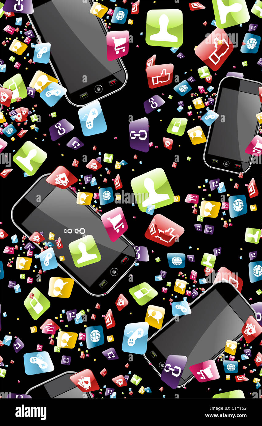 Smartphone-Anwendung Symbole Musterdesign Hintergrund. Vektor-Datei geschichtet für einfache Handhabung und Anpassung. Stockfoto