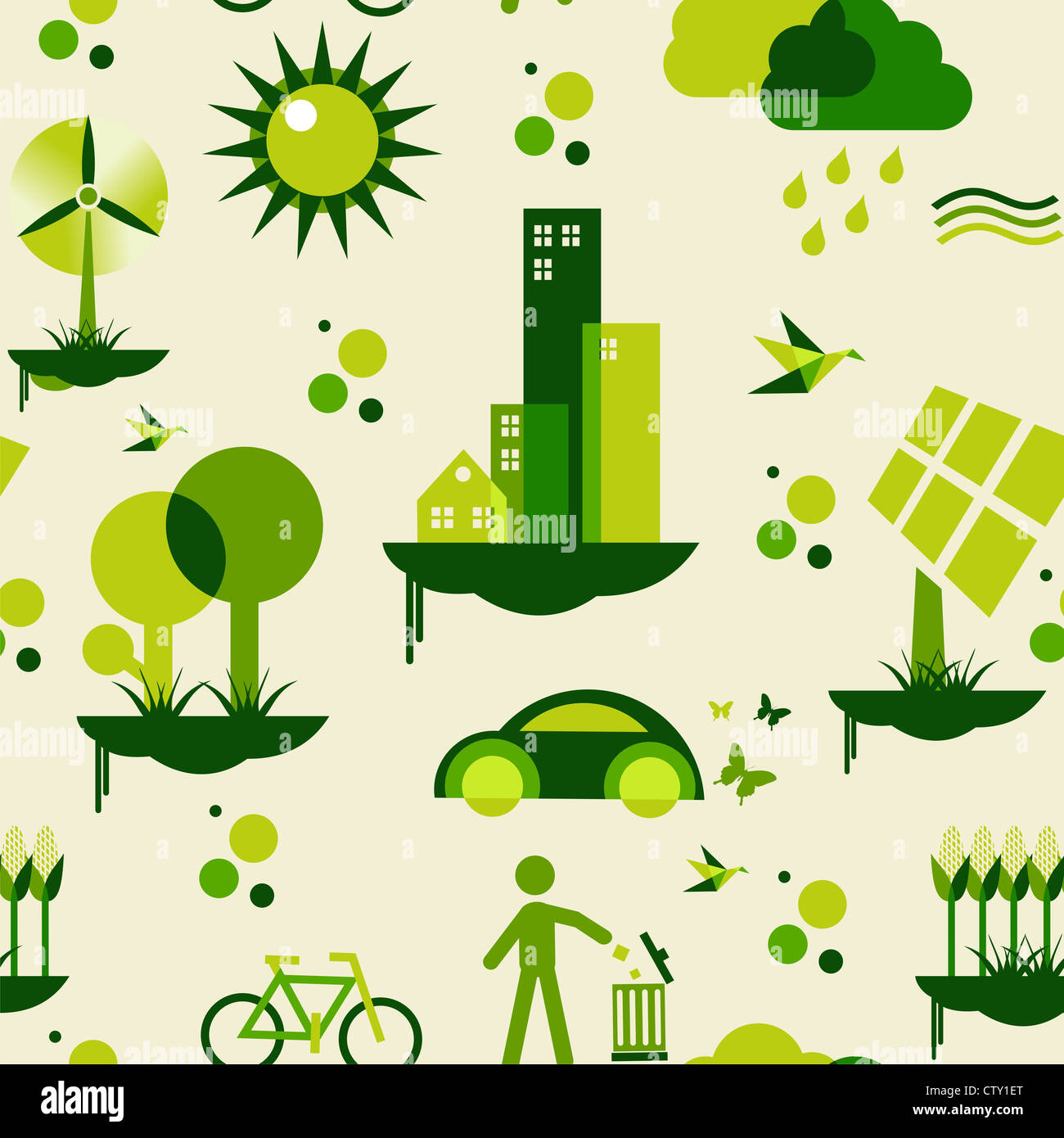 Nachhaltige Stadtentwicklung mit ökologischen Symbole Erhaltung endlos Muster. Vektor-Datei geschichtet für einfache Handhabung und individuelle Farbgebung. Stockfoto