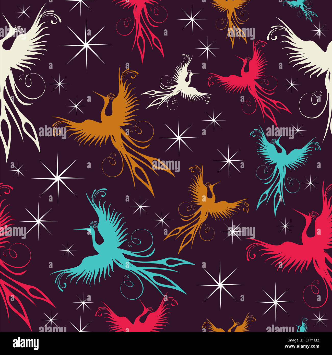 Mehrfarbige Phoenix Vögel Musterdesign Hintergrund. Vektor-Datei geschichtet für einfache Handhabung und Anpassung. Stockfoto