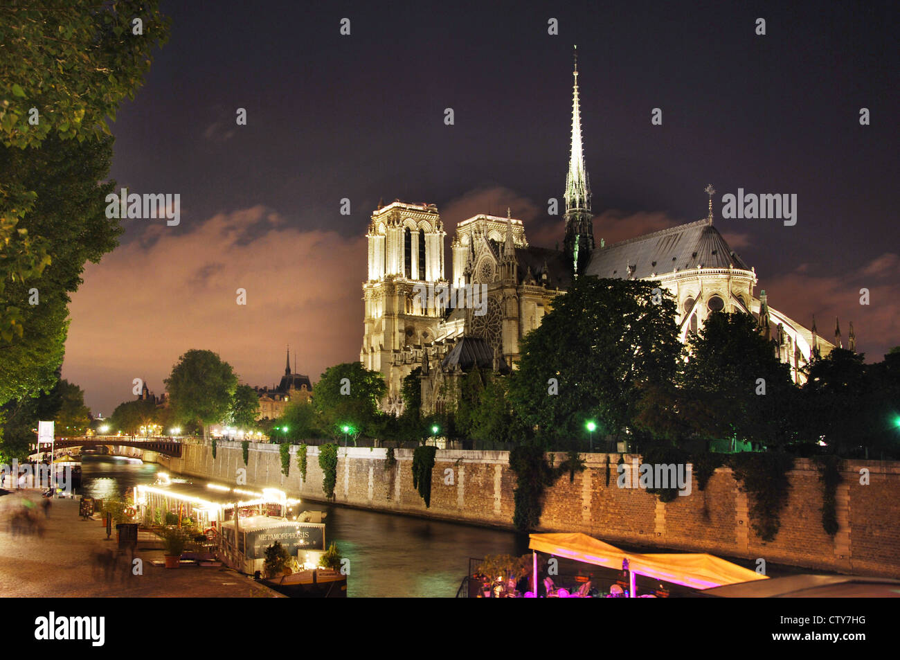 Notre-Dame in der Nacht, Paris Frankreich Stockfoto