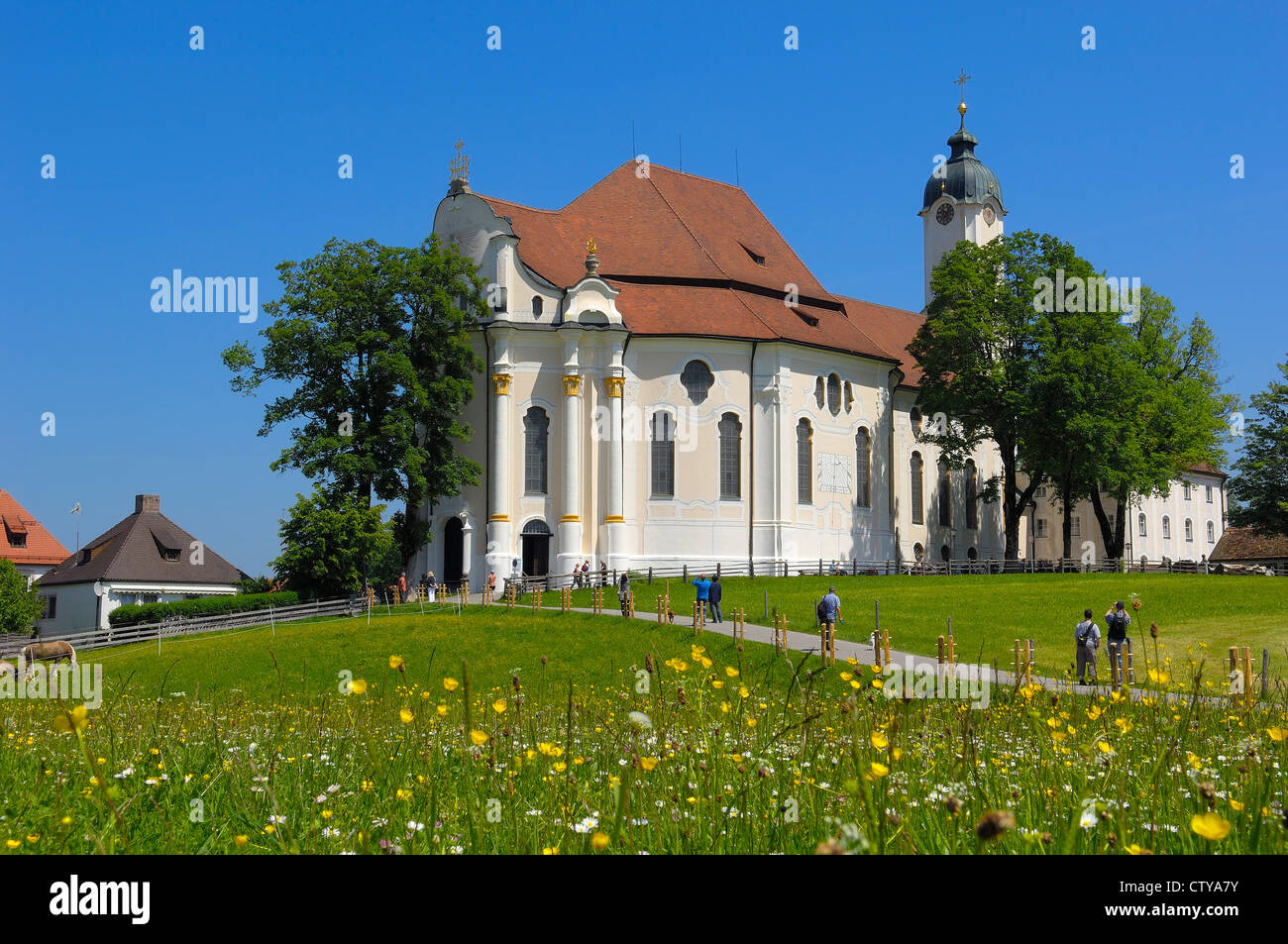 Wieskirche, Wies Kirche, Wies, in der Nähe von Steingaden, Oberbayern, UNESCO-Weltkulturerbe, romantische Straße, Romantische Strasse, Stockfoto