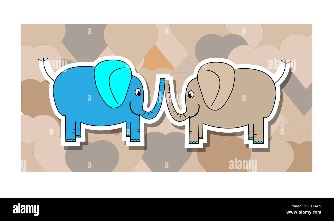 Blau und rosa Elefant mit Herz Hintergrund Stockfoto