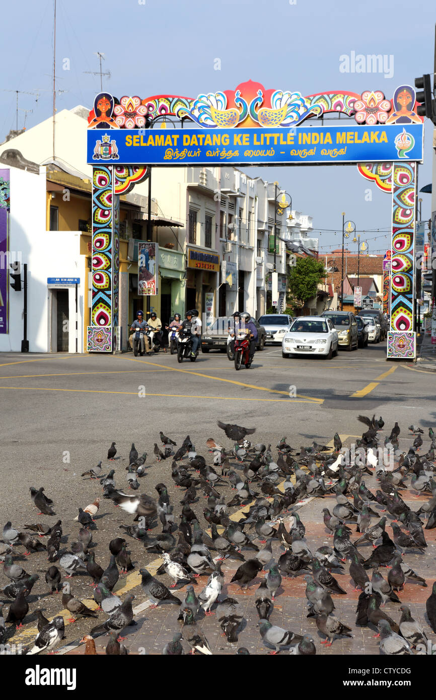 Melden Sie sich über Straße begrüßen die Besucher nach Little India in Melaka. Stockfoto