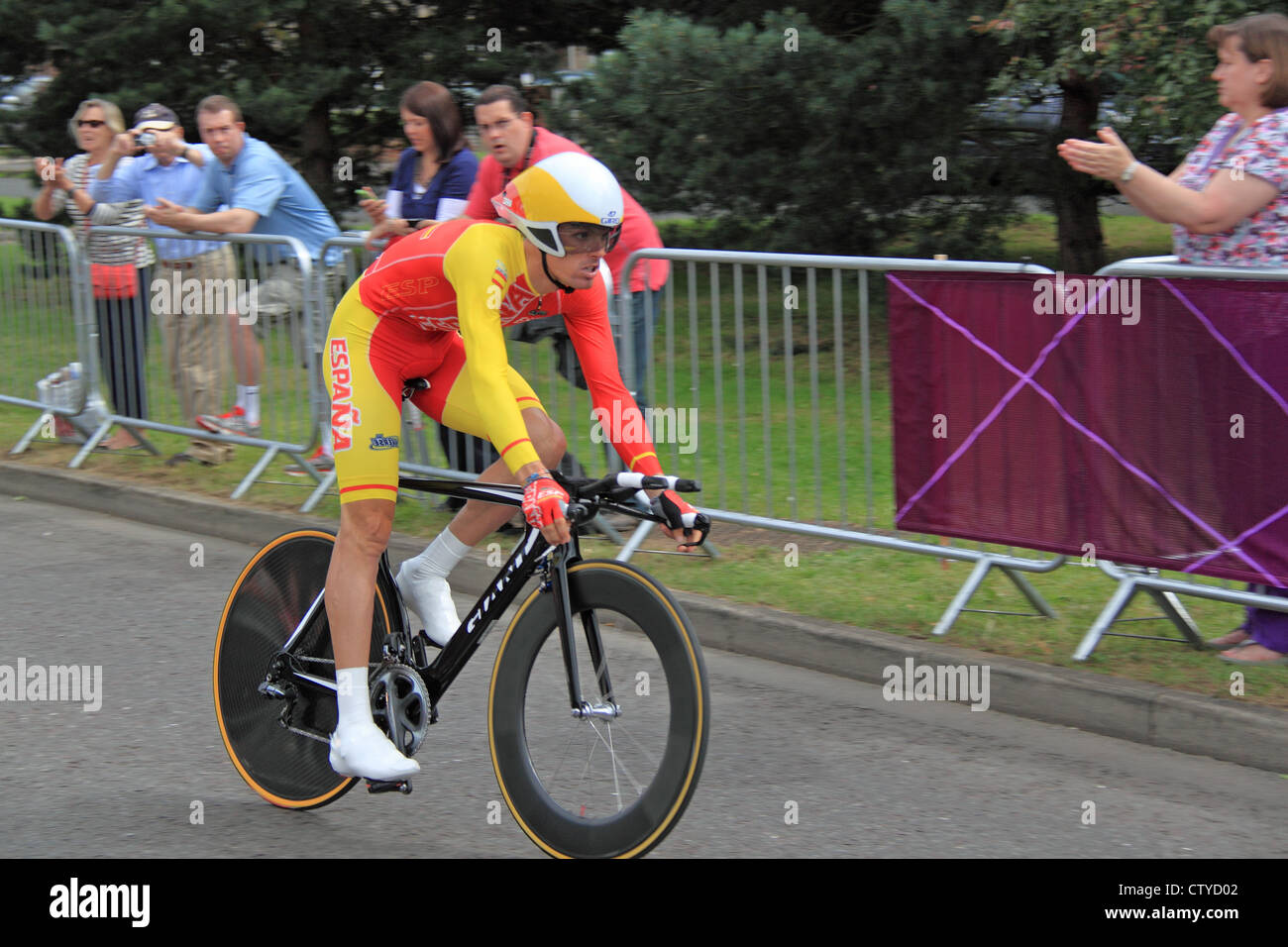 London 2012 Olympische Männer Radfahren Zeitfahren. East Molesey, Surrey, England, Vereinigtes Königreich, Europa. Luis Leon Sanchez Gil, Spanien, 32nd Stockfoto