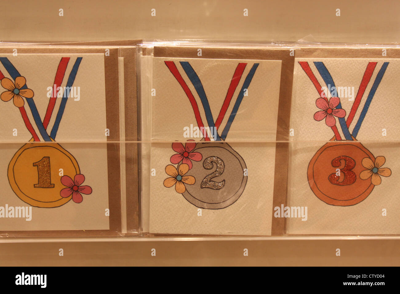 Gold Silber und Bronze Medaille Grußkarten Stockfoto