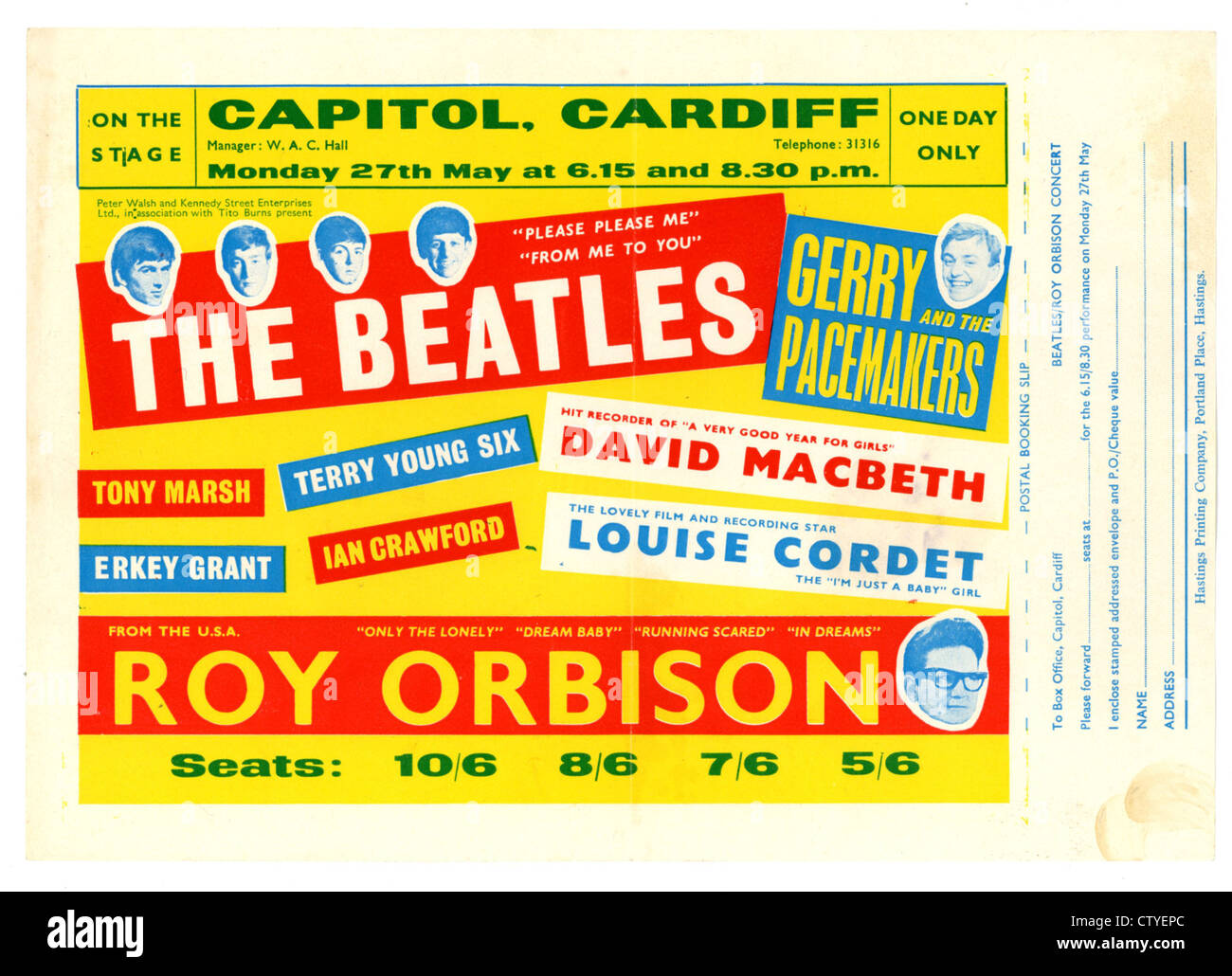 000663 - Beatles Konzert Merkblatt vom Capitol in Cardiff am 27. Mai 1963 Stockfoto