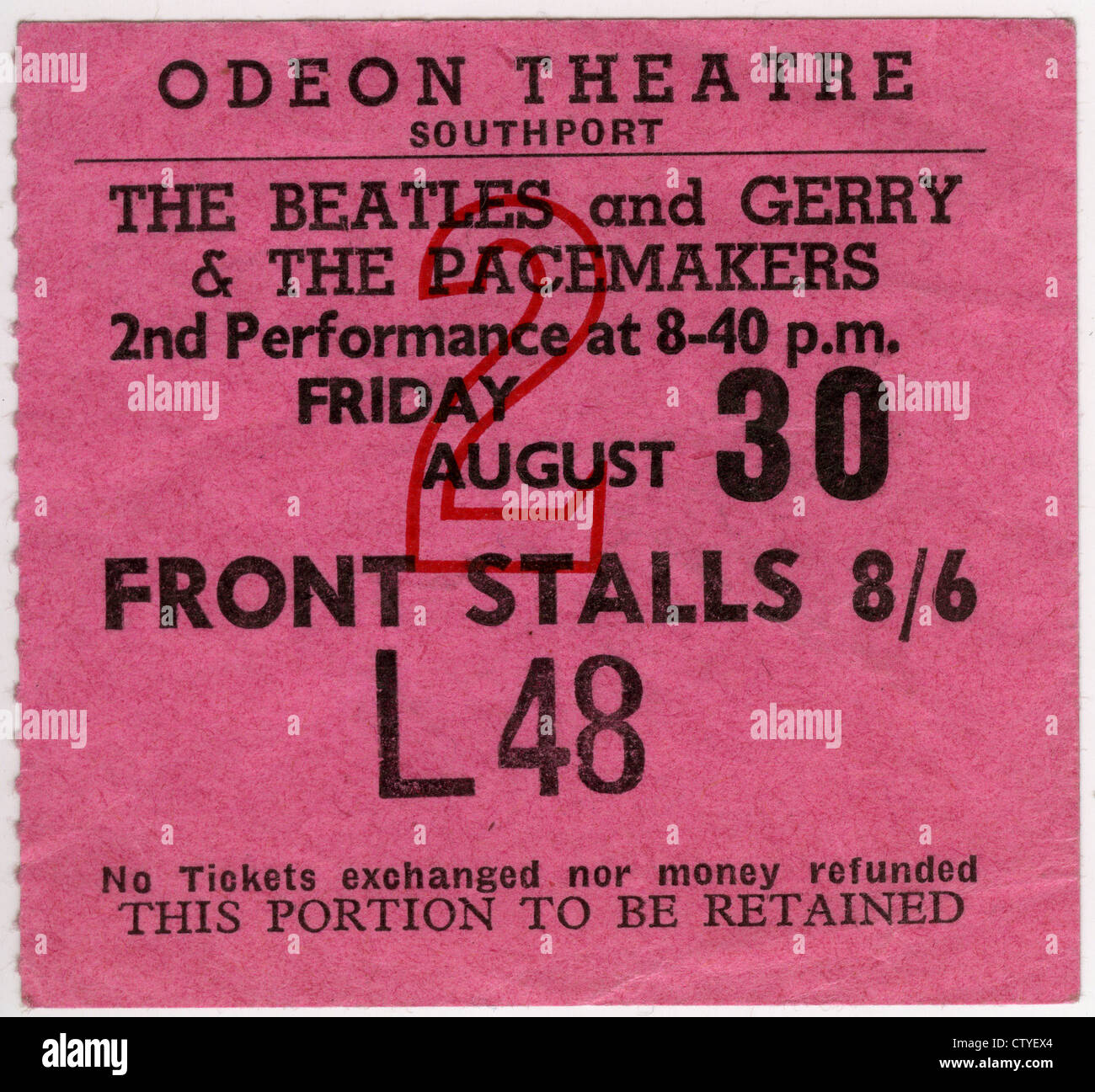 000797 - die Beatles Konzert Ticket Stub aus Southport Odeon am 30. August 1963 Stockfoto