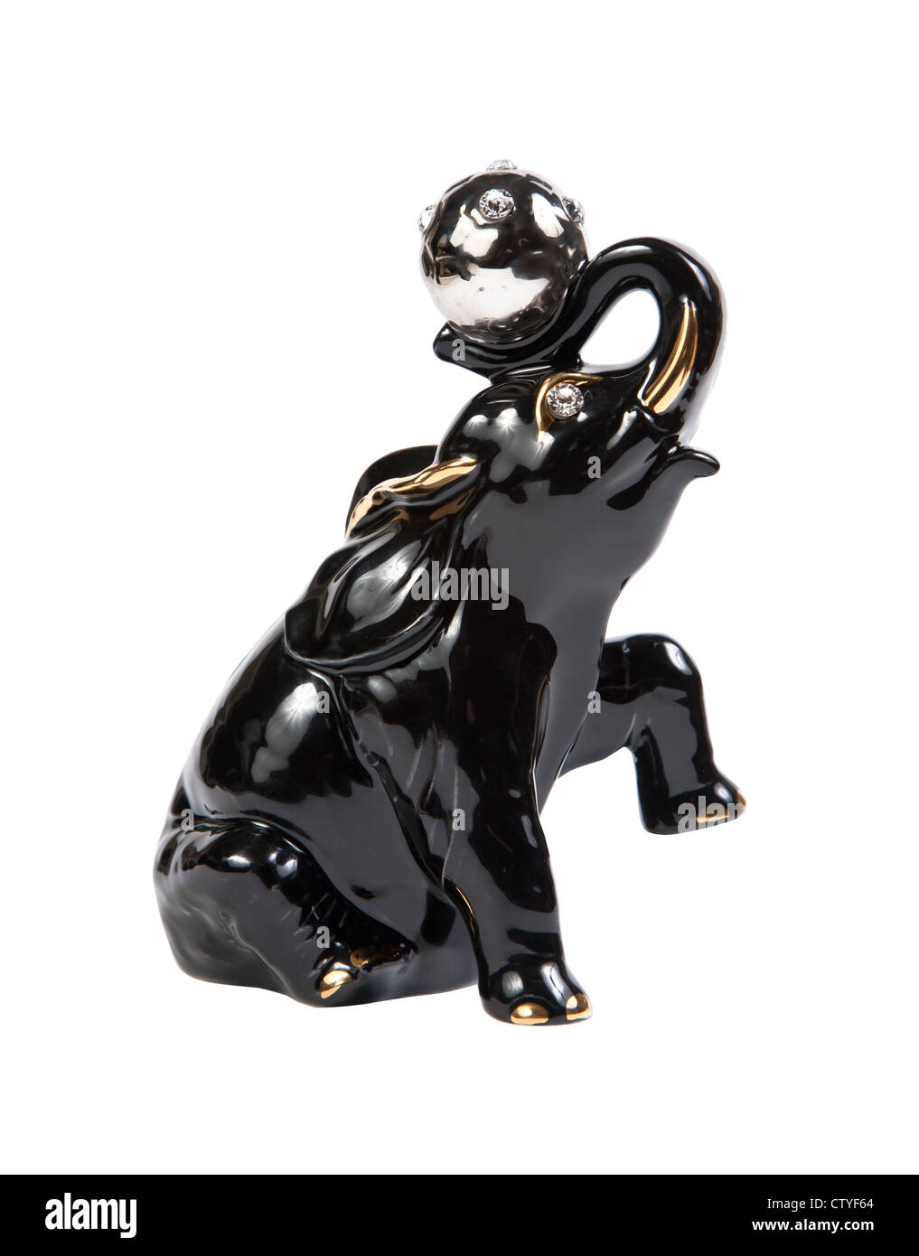Schwarzer Deko Elefant, isoliert auf weißem Hintergrund Stockfoto