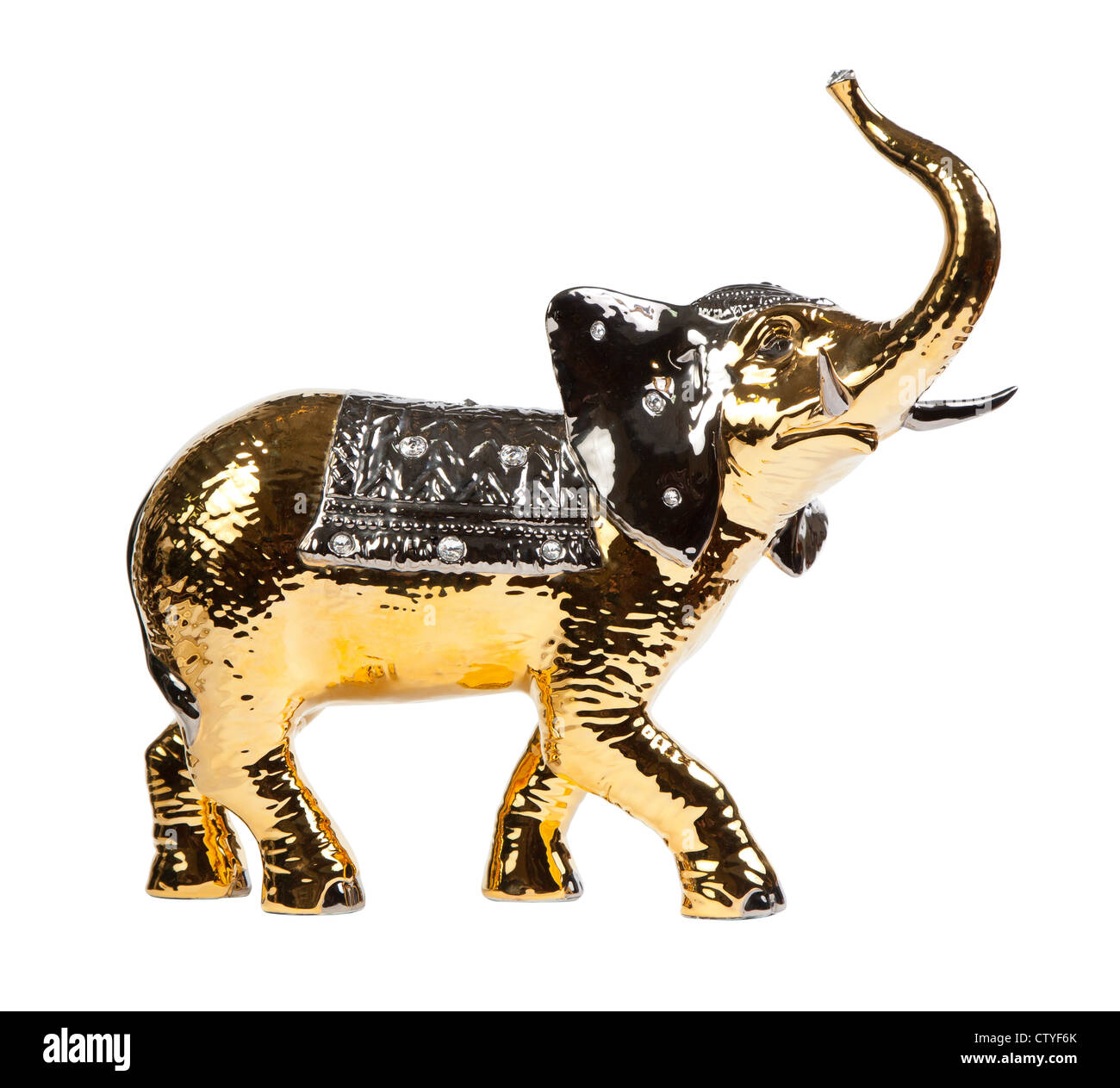 Golden Elephant isoliert auf weißem Hintergrund Stockfoto