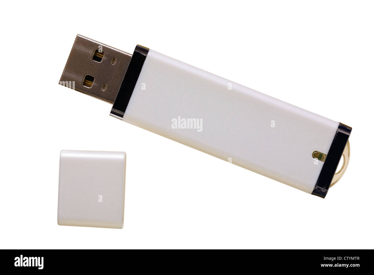 Nahaufnahme von einem USB-Flash-Speicher isoliert auf weiss, Adobe RGB Stockfoto