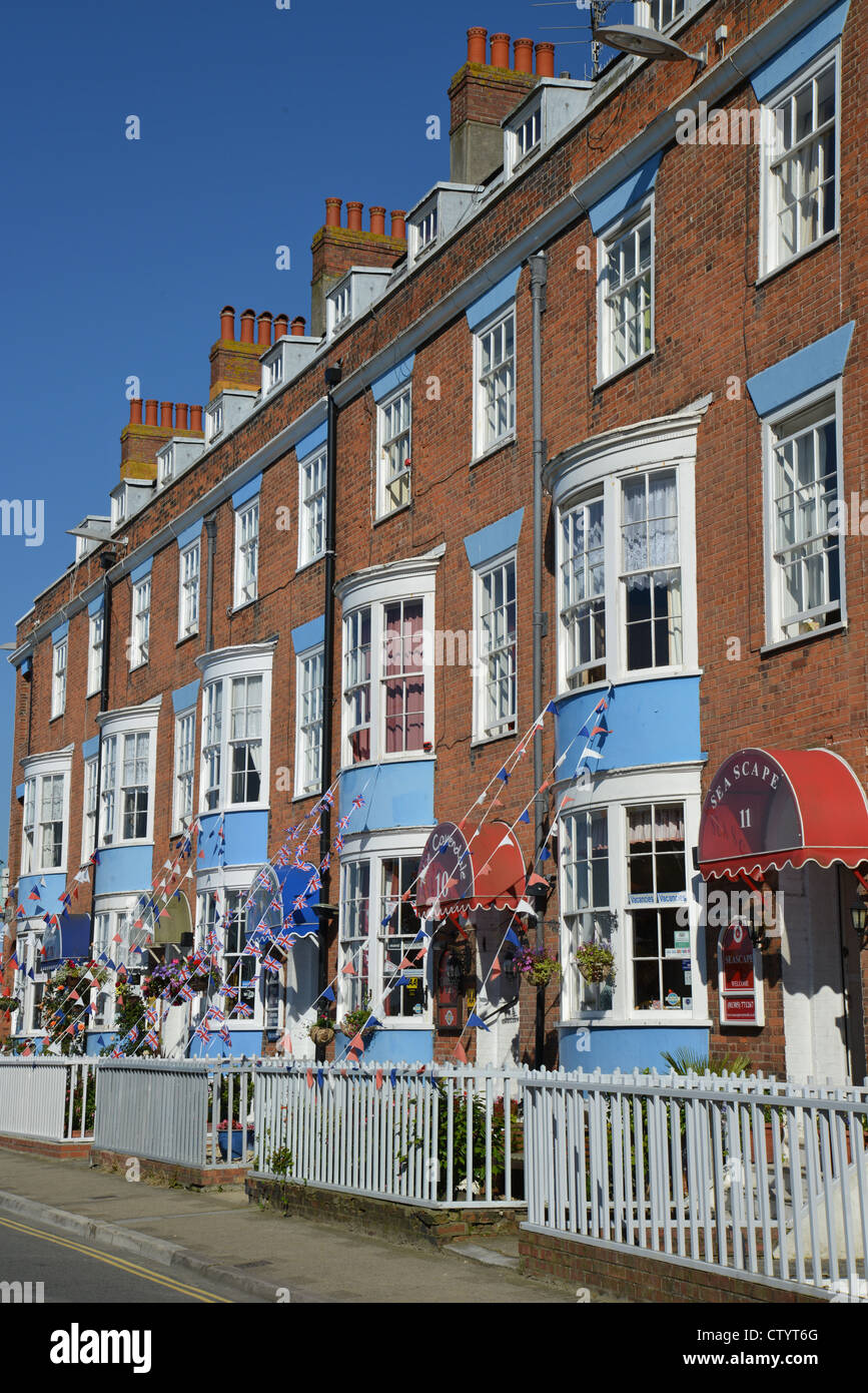 Strandpromenade georgischen Reihenhaus Häuser, Esplanade, Weymouth, Dorset, England, Vereinigtes Königreich Stockfoto