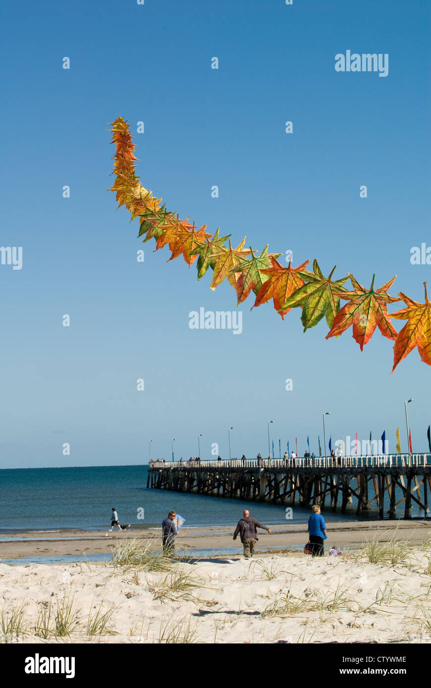 Adelaide Kite Festival findet jährlich, Semaphor Beach, South Australia. Stockfoto