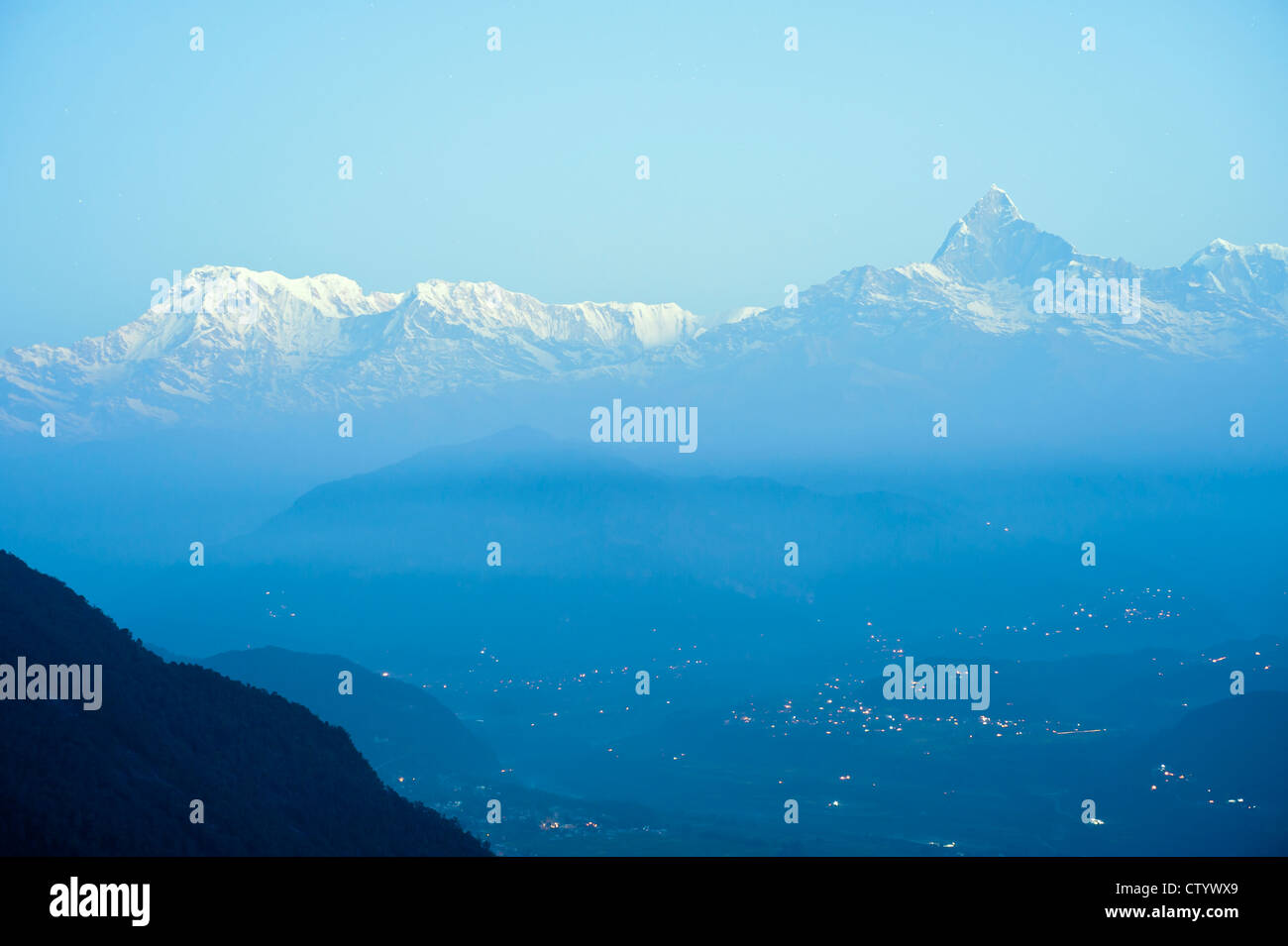 Nepal Pokhara, Fishtail peak Stockfoto