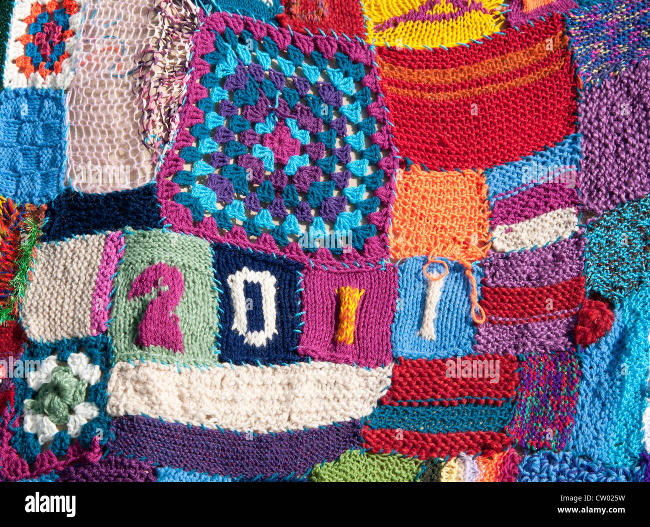 Detail von Patchwork stricken an den Port Eliot literarische Festival St deutschen Cornwall UK Stockfoto