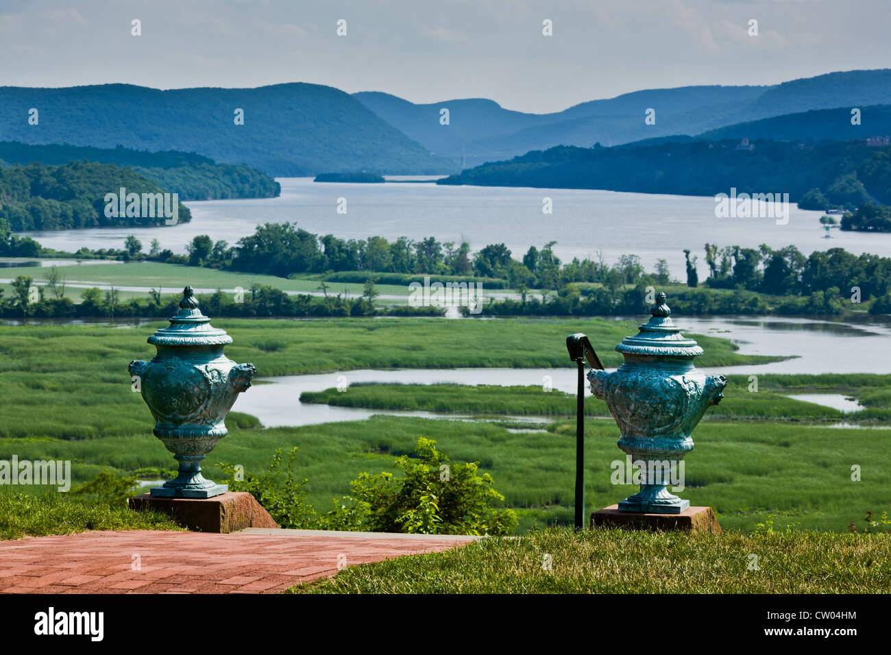 Verfassung Marsh Heiligtum und Hudson Highlands von Boscobel, Cold Spring, Putnam County, Hudson Valley, New York State gesehen Stockfoto