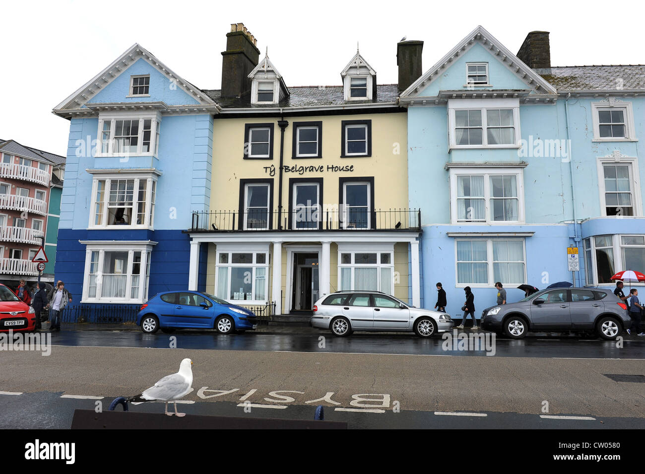 Hotels und Pensionen am Strand von Aberystwyth Wales uk Stockfoto