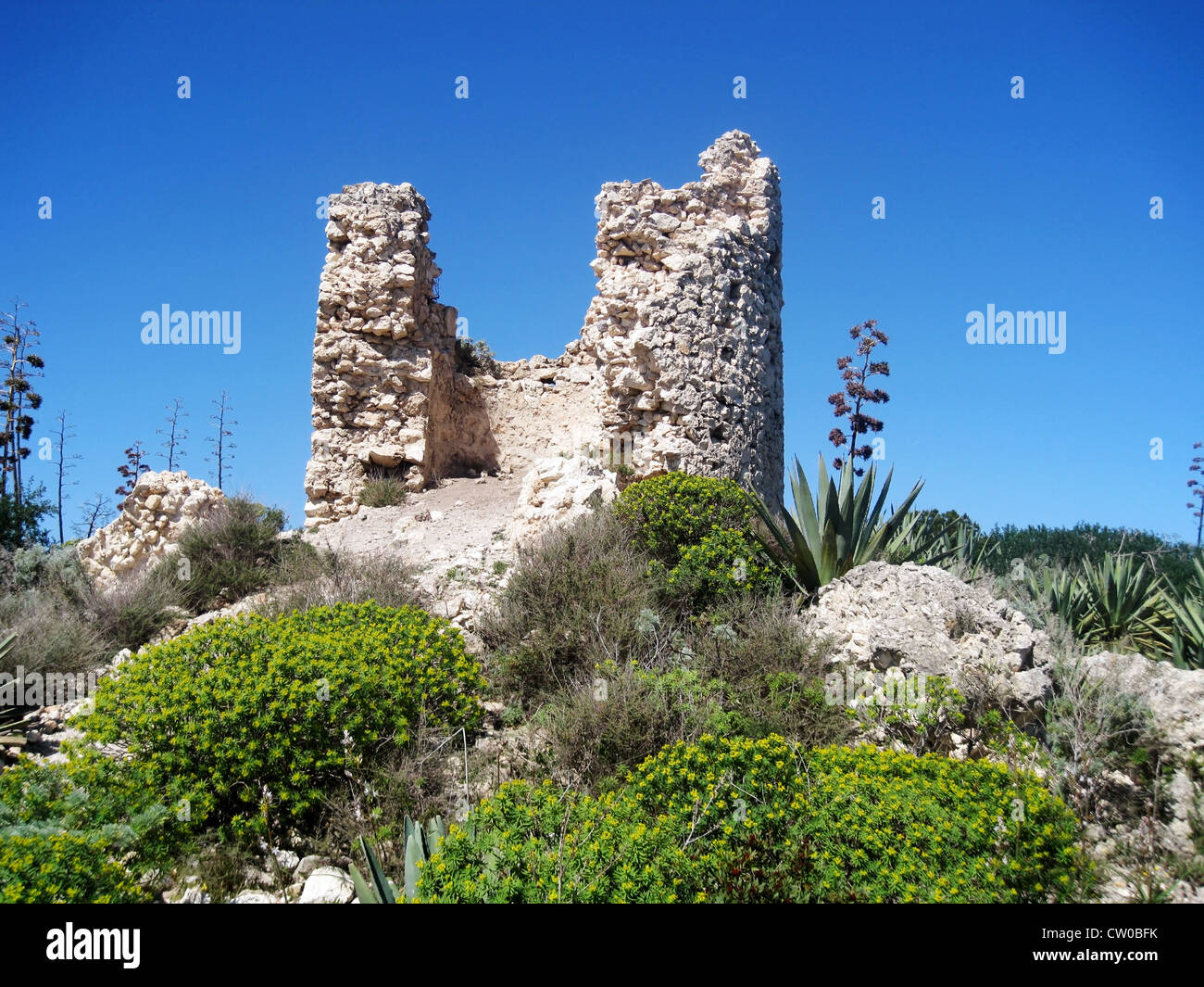 Spanischen Wachturm in Porto Giunco. Stockfoto