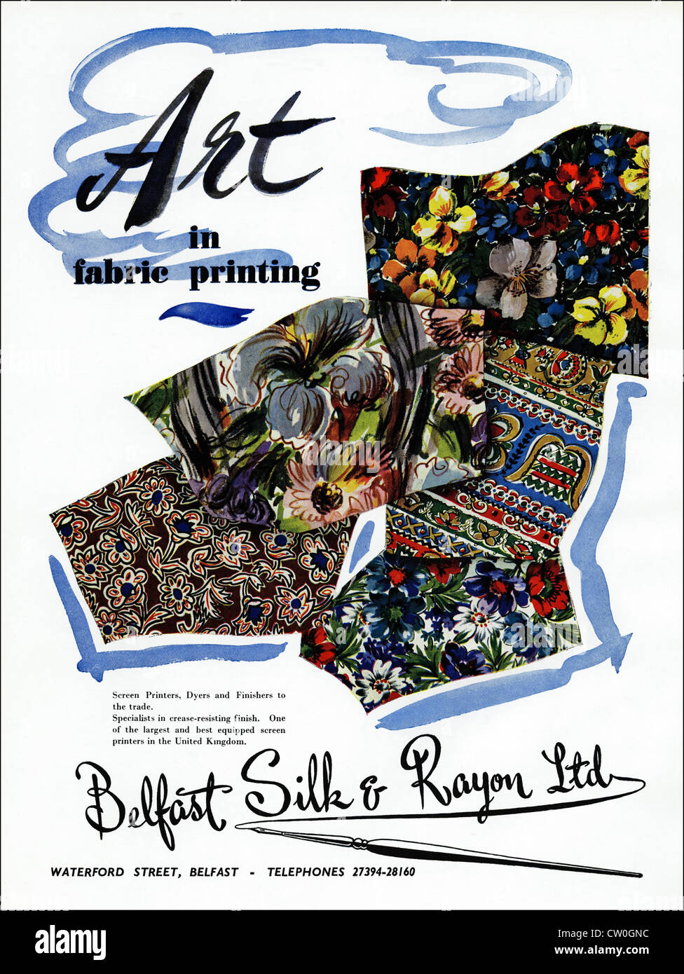 Vintage Printwerbung aus Textil Hersteller Jahrbuch ca. 1948 Werbung BELFAST Seide & RAYON LTD Stockfoto