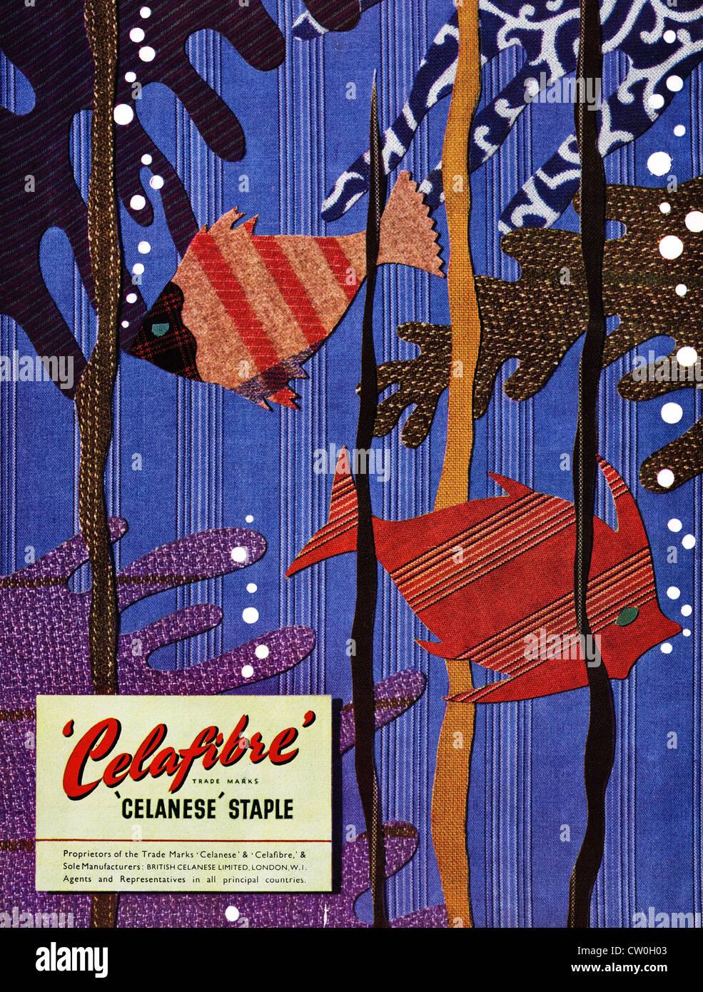 Vintage print Werbung aus Textil Hersteller Jahrbuch ca. 1948 Werbung BRITISH CELANESE LIMITED Hersteller von CELAFIBRE Gewebe Stockfoto