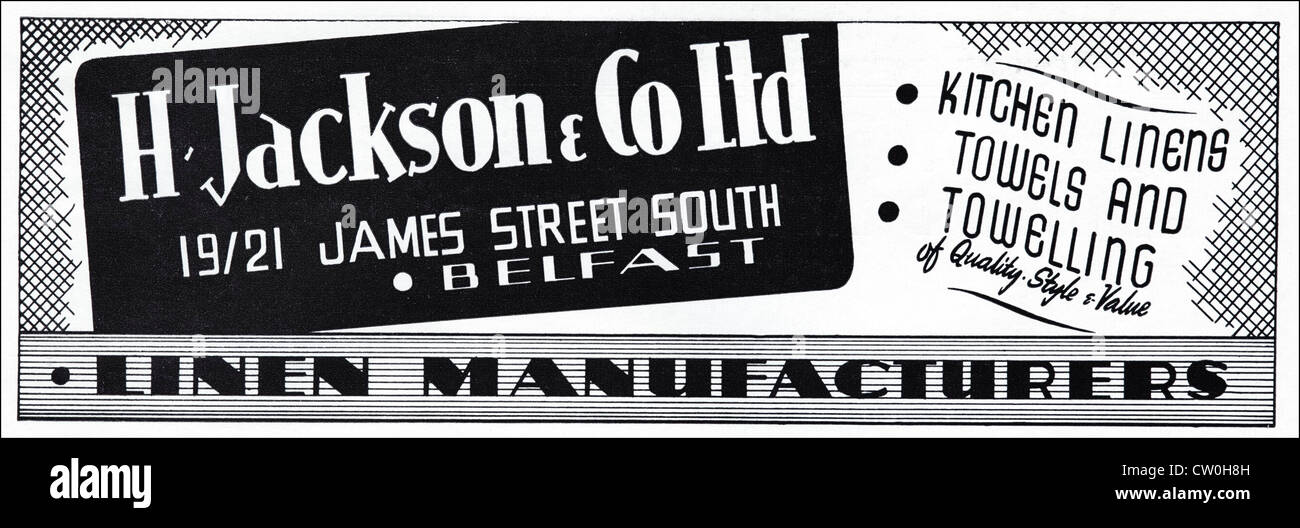 Vintage Printwerbung aus Textil Hersteller Jahrbuch ca. 1948 Werbung H. JACKSON & Co Ltd aus Belfast, Leinen-Hersteller Stockfoto