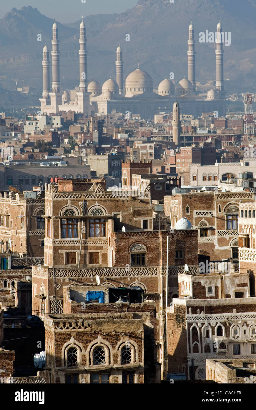 Blick von der Terrasse des Hotel Burj al Salam, Sana'a, ein UNESCO-Weltkulturerbe, Jemen, Westasien, Arabische Halbinsel. Stockfoto