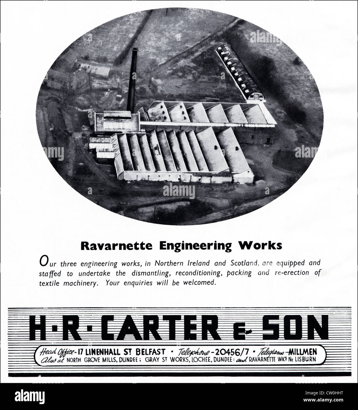 Vintage Printwerbung aus Textil Hersteller Jahrbuch ca. 1948 Werbung H.R. CARTER & Sohn von Nordirland & Schottland Textilingenieure Stockfoto