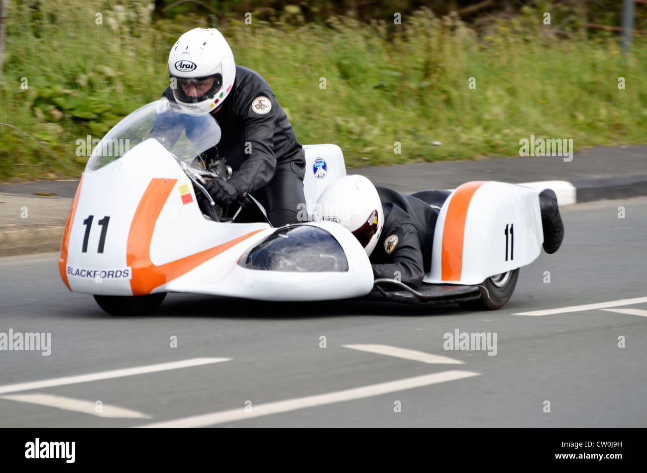 Racing Motorrad und Beiwagen auf Isle Of Man TT Stockfoto
