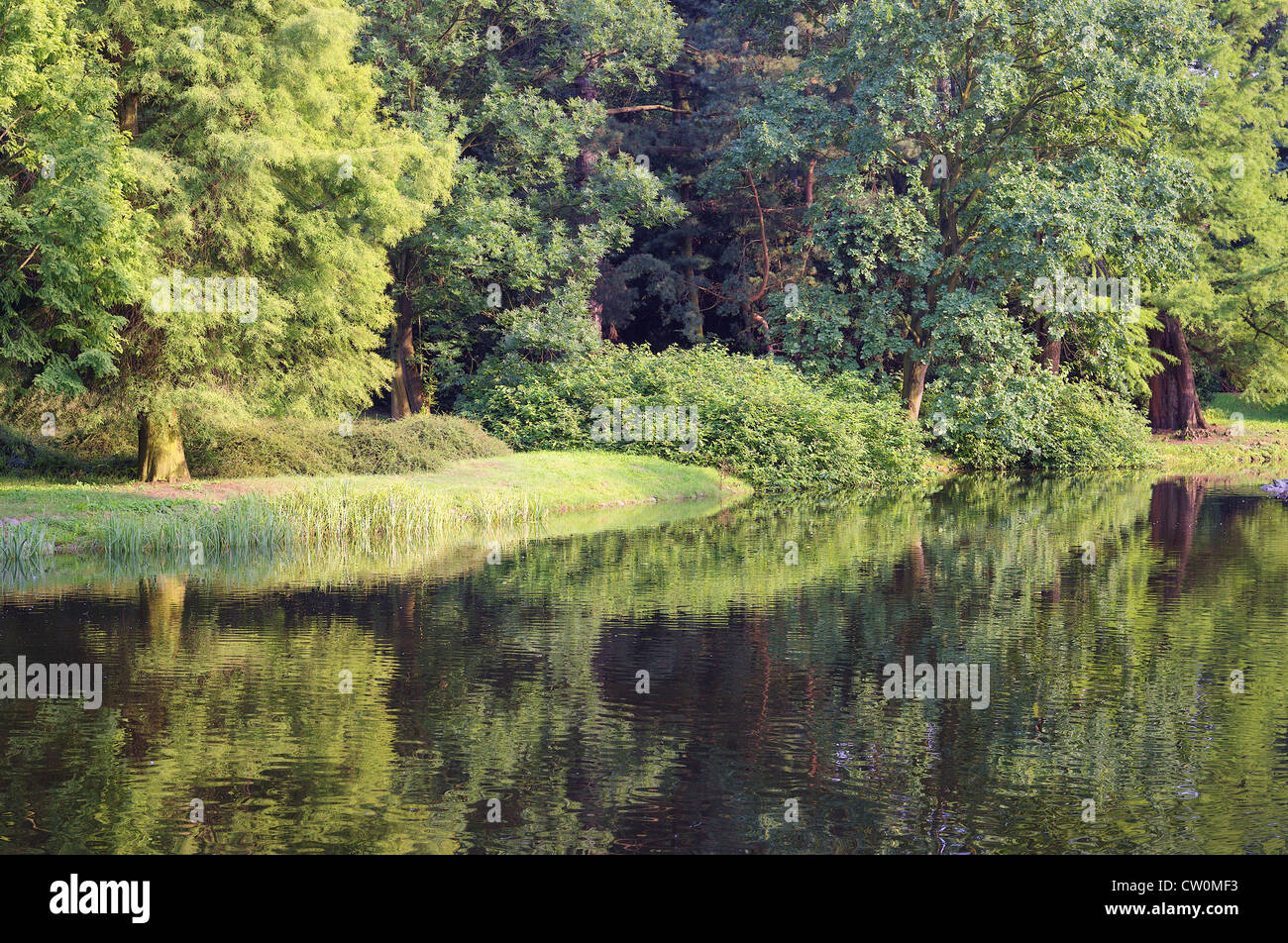 Auch leise ruhige friedliche Wasser Breslau Park Szczytnicki Stockfoto