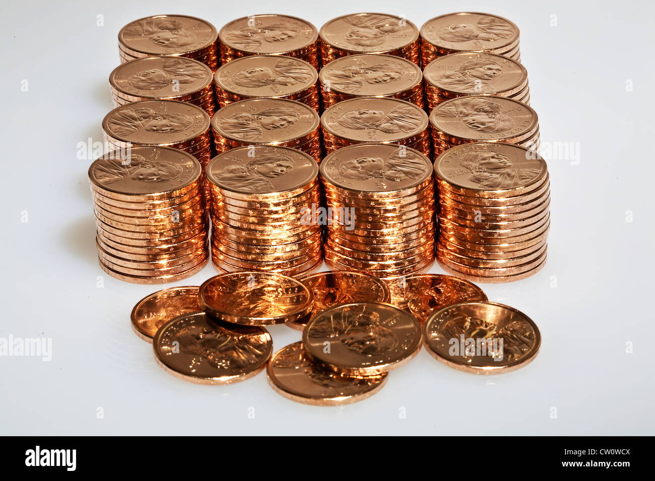 Stapel von Dollar gold-Münzen mit indianischen Sacagawea Bild Stockfoto