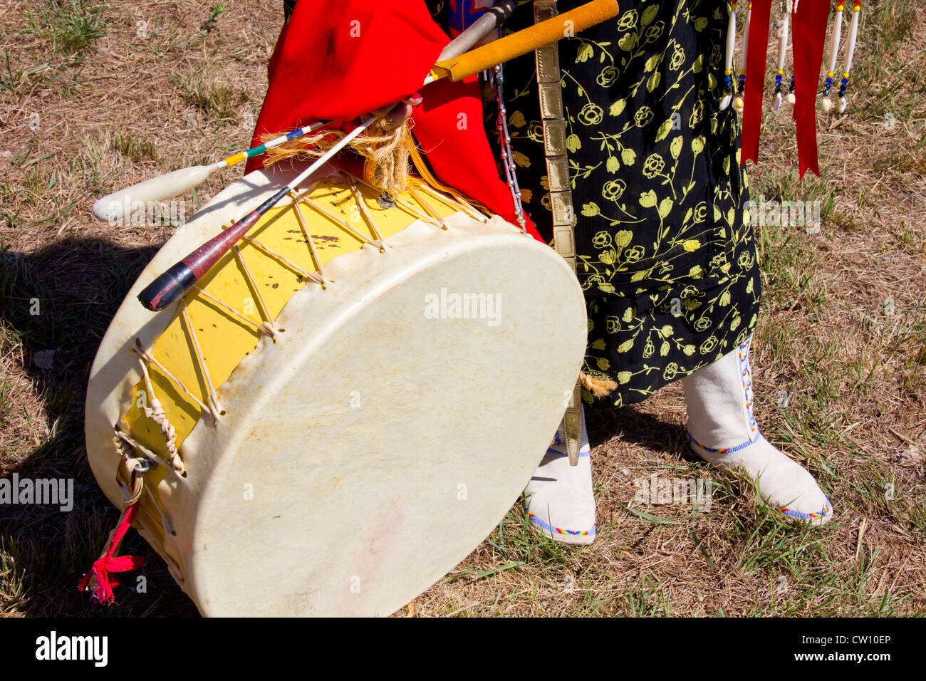 Indianische Trommel, Medicine Lodge Frieden Vertrag Pageant, Peace Memorial Park, in der Nähe von Medicine Lodge, KS, USA Stockfoto