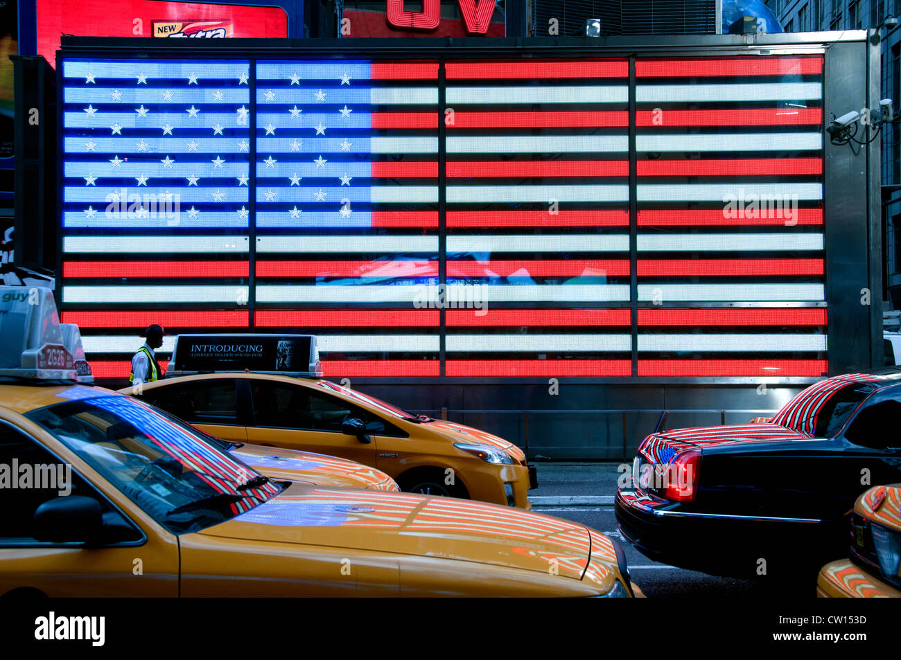 Times Square American flag, Sterne und Streifen New York City Vereinigte Staaten von Amerika Stockfoto