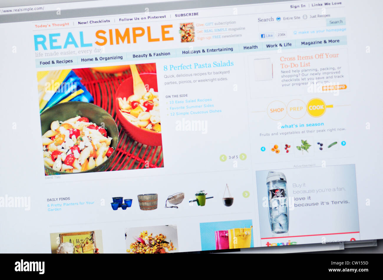 Website für Real Simple Food Rezepte Stockfoto