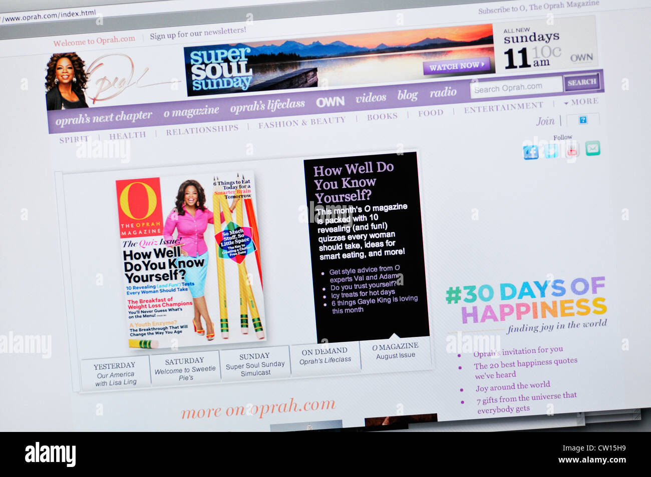 Oprah-Webseite Stockfoto