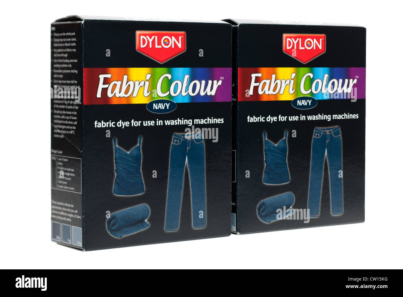 Zwei Kisten voller Dylon Marineblau Fabri farbigen Stoff färben für den Einsatz in Waschmaschinen Stockfoto