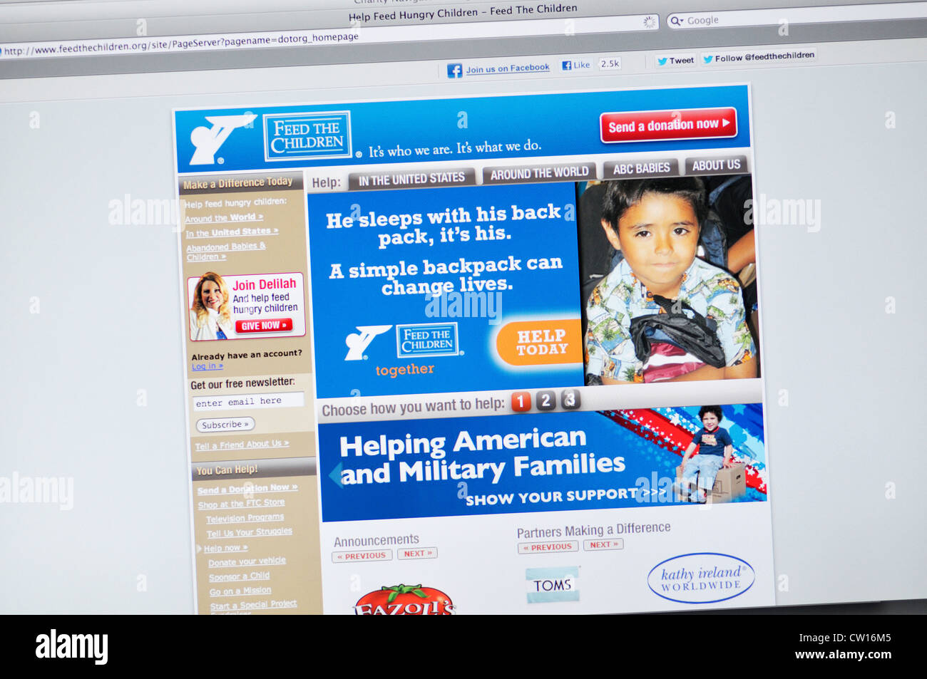 Die Kinder-Charity-Website-Feed Stockfoto