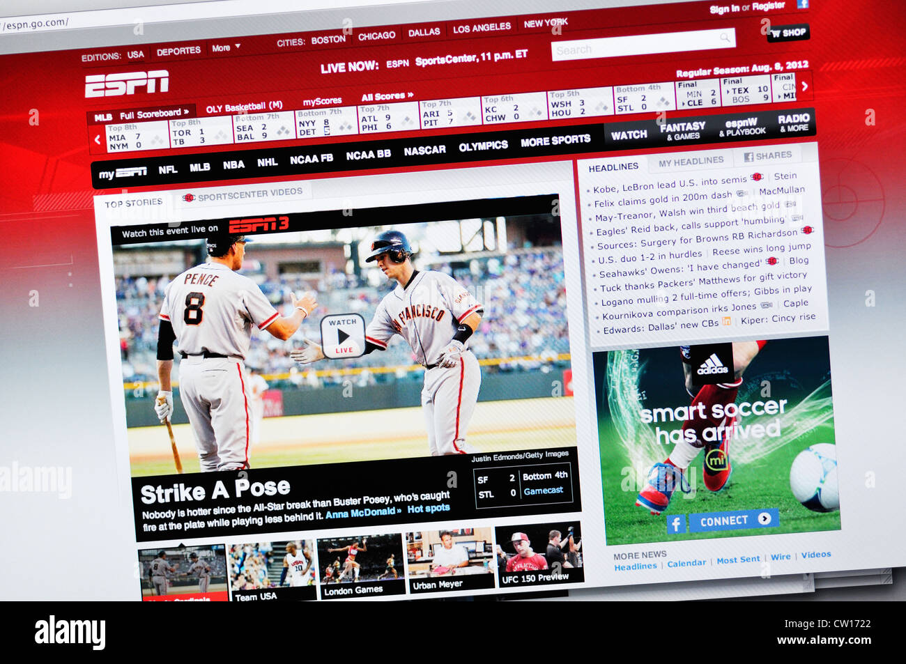 Website für ESPN Sports Kanal Stockfoto